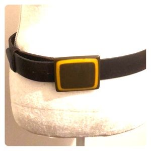 Brown leather belt with custom made buckle sz32